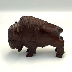 Hand Carved Ironwood American Buffalo Bison Figurine Sculpture